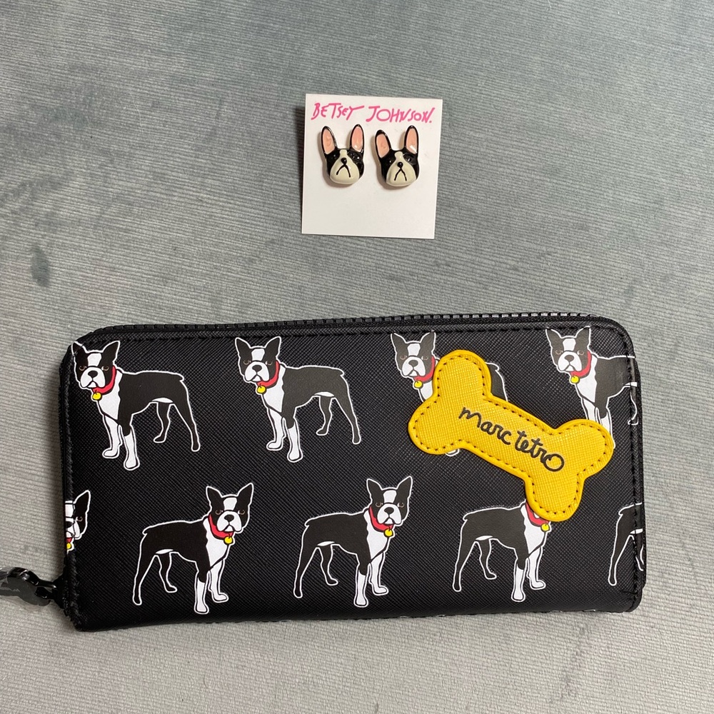 Marc Tetro Boston Terrier wallet NWOT & NWT Betsy Johnson earrings Boston Terr.